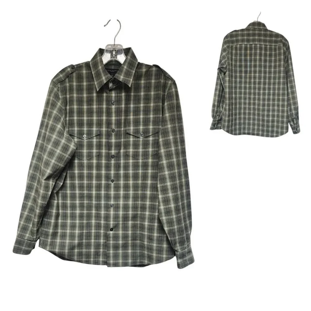Banana Republic Button Down Slim Fit Mens Multi Green Plaid Shirt Sz M 15-15.5